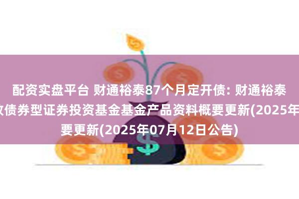 配资实盘平台 财通裕泰87个月定开债: 财通裕泰87个月定期开放债券型证券投资基金基金产品资料概要更新(2025年07月12日公告)