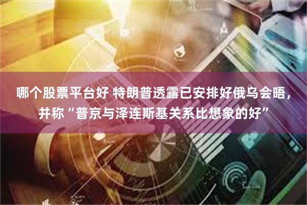 哪个股票平台好 特朗普透露已安排好俄乌会晤，并称“普京与泽连斯基关系比想象的好”